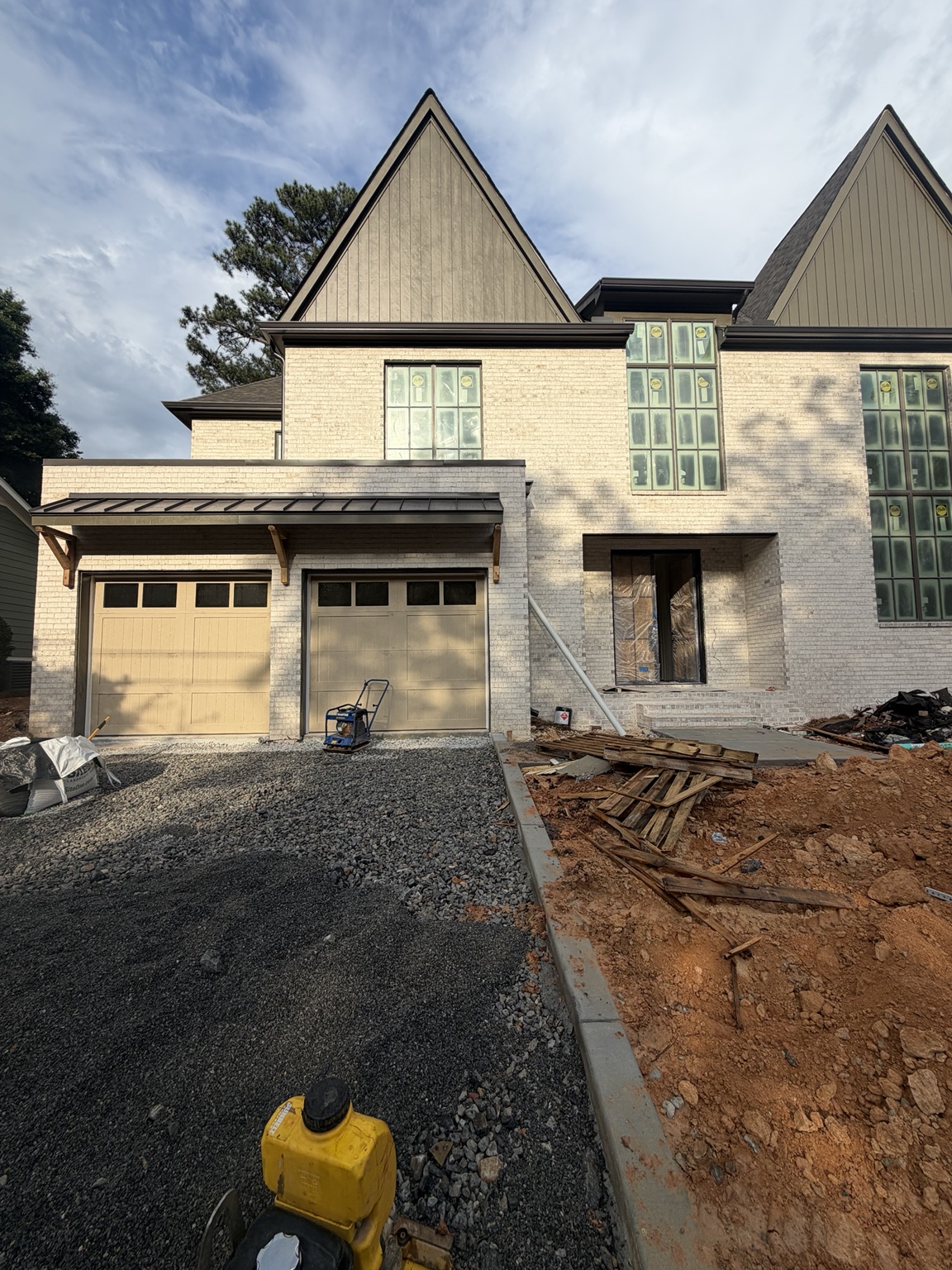 Custom home with two garage doors installed