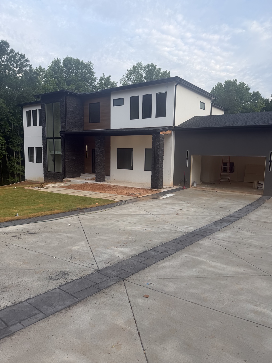 Modern custom home prepared for garage door installation